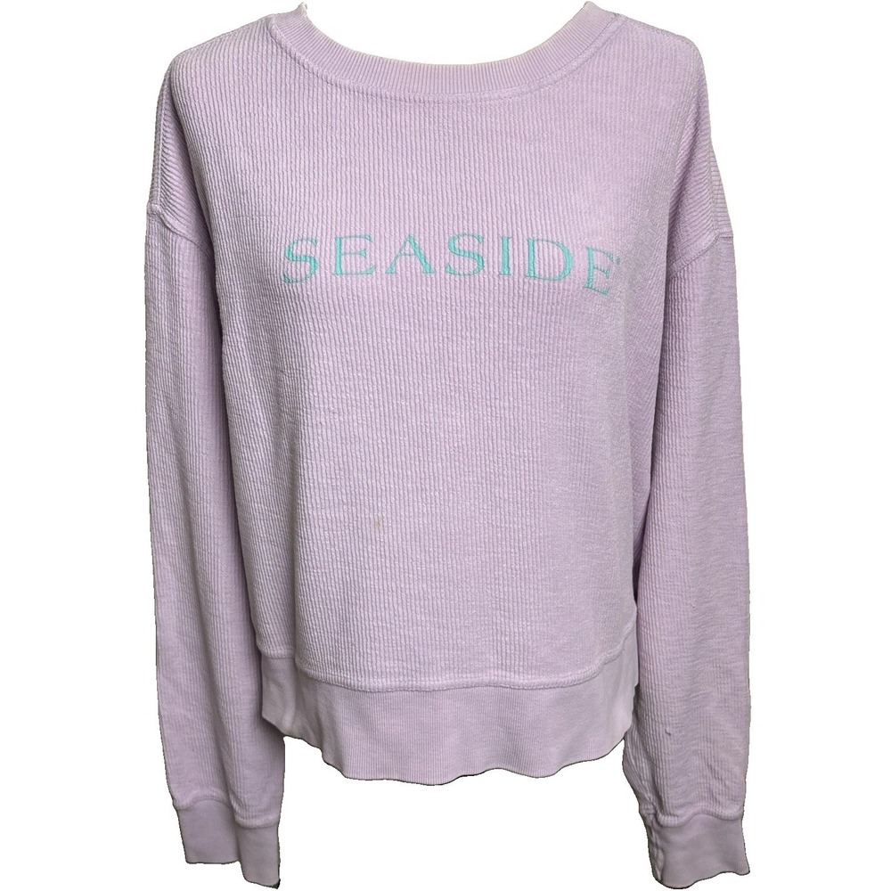 The Seaside Style Ribbed Cotton Sweatshirt Womens Medium Lavender Preppy